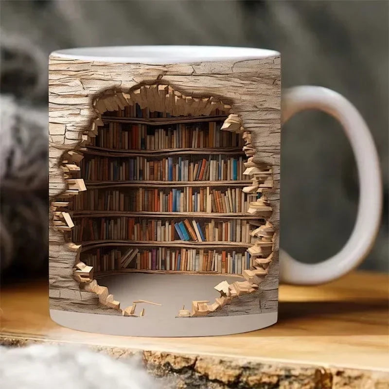 Ceramic 3D  Library Book Mug Shelf Mug Creative Space Design Multi-Purpose Mug Coffee Cup Study Milk Cup Friends Birthday Gift | Color:B