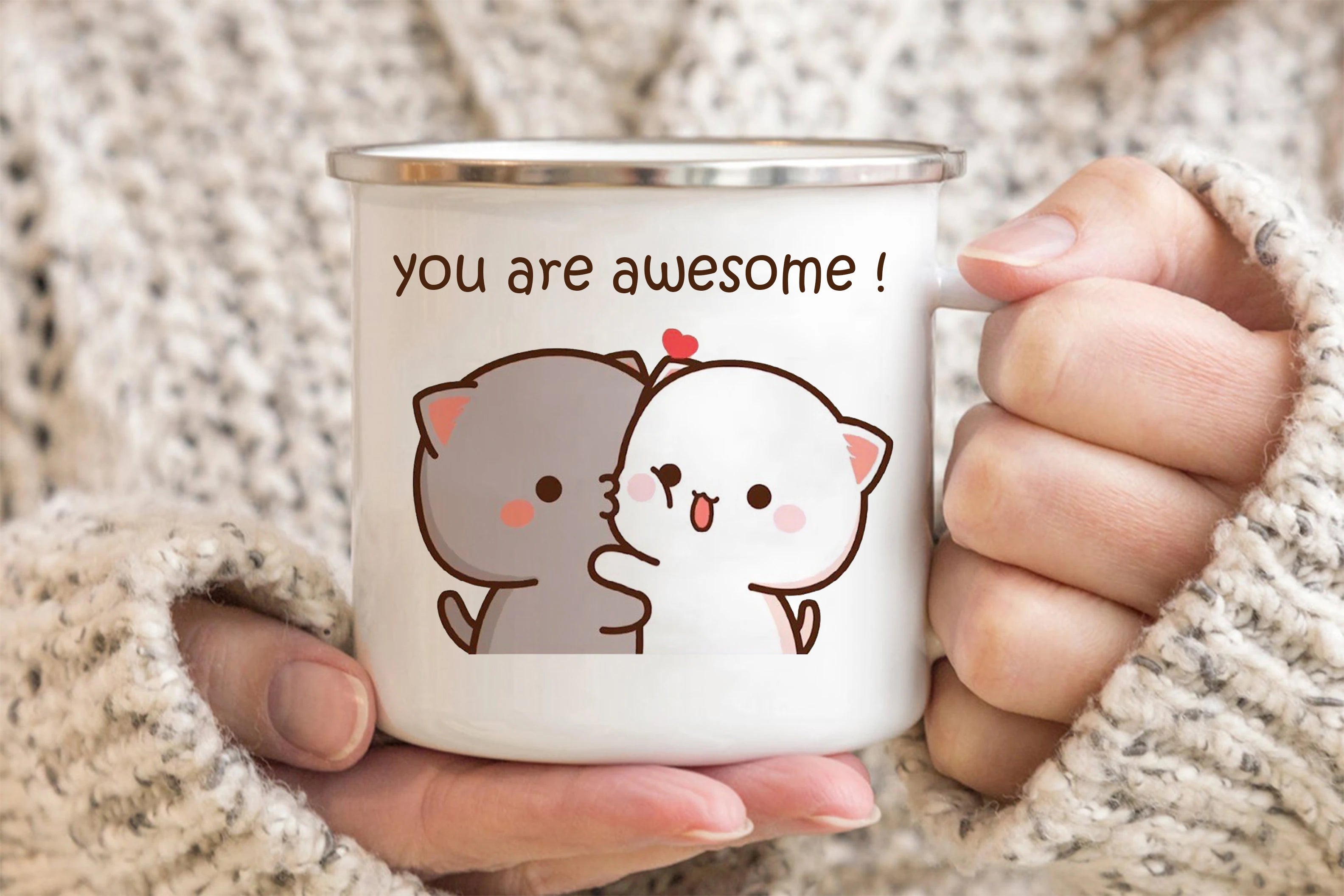 New Peach and Goma cat Enamel cup Coffee tea Mug cute animal Breakfast Dessert milk water cup couple gift | Color:16