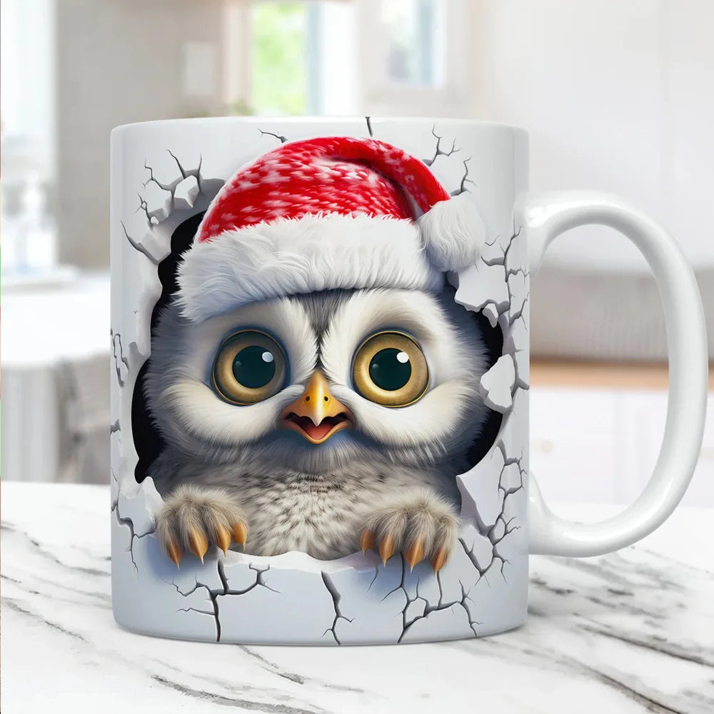 3D creative owl ceramic mug, retro creative coffee water cup, milk breakfast cup | Color:Granny Grey