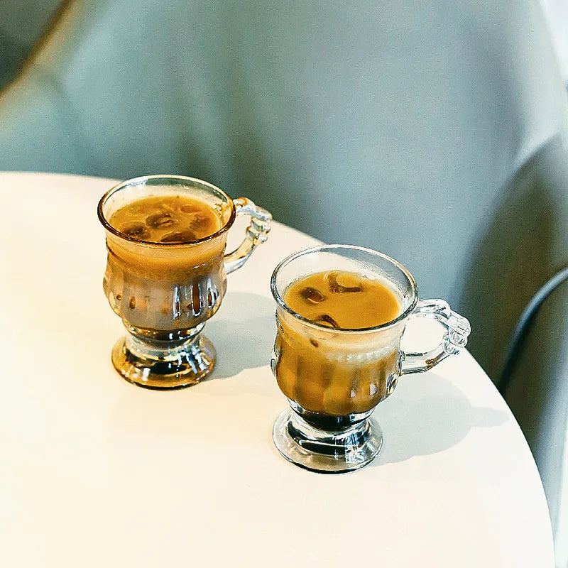 INS Vintage Embossed Glasse, Good-Looking, Girly Heart Water Cups, High-Legged Latte, Coffee Mug with Handle, Afternoon Tea Shot | 4