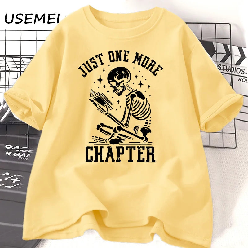 Just One More Chapter T-Shirts Funny Skull Bookworm T Shirt Book Lover Reading Teacher Tshirt Women Men Cotton Short Sleeve Tees | 2