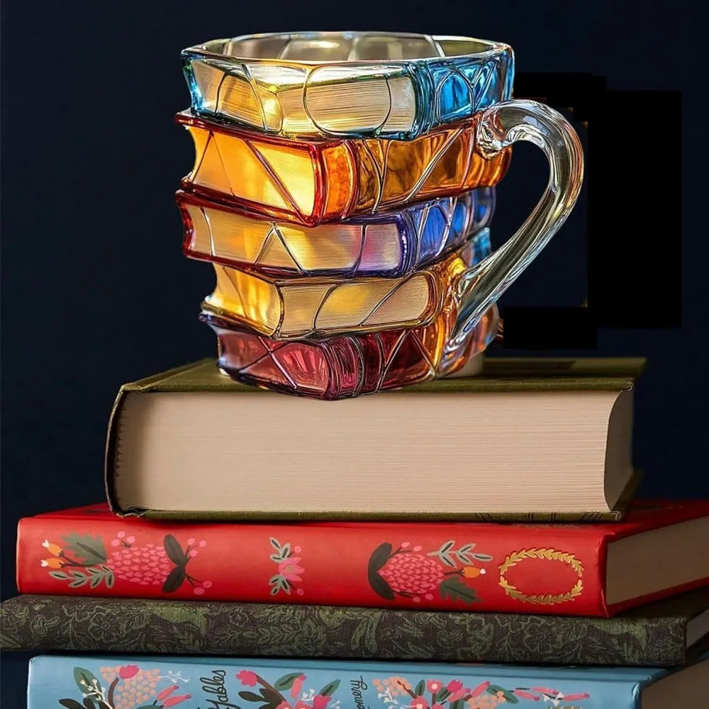 Painted Book Mug With 3D Stacked Book Design, Colorful Coffee Cup For Book Lovers And Home Decor Desk Decor Gift Idea | 3