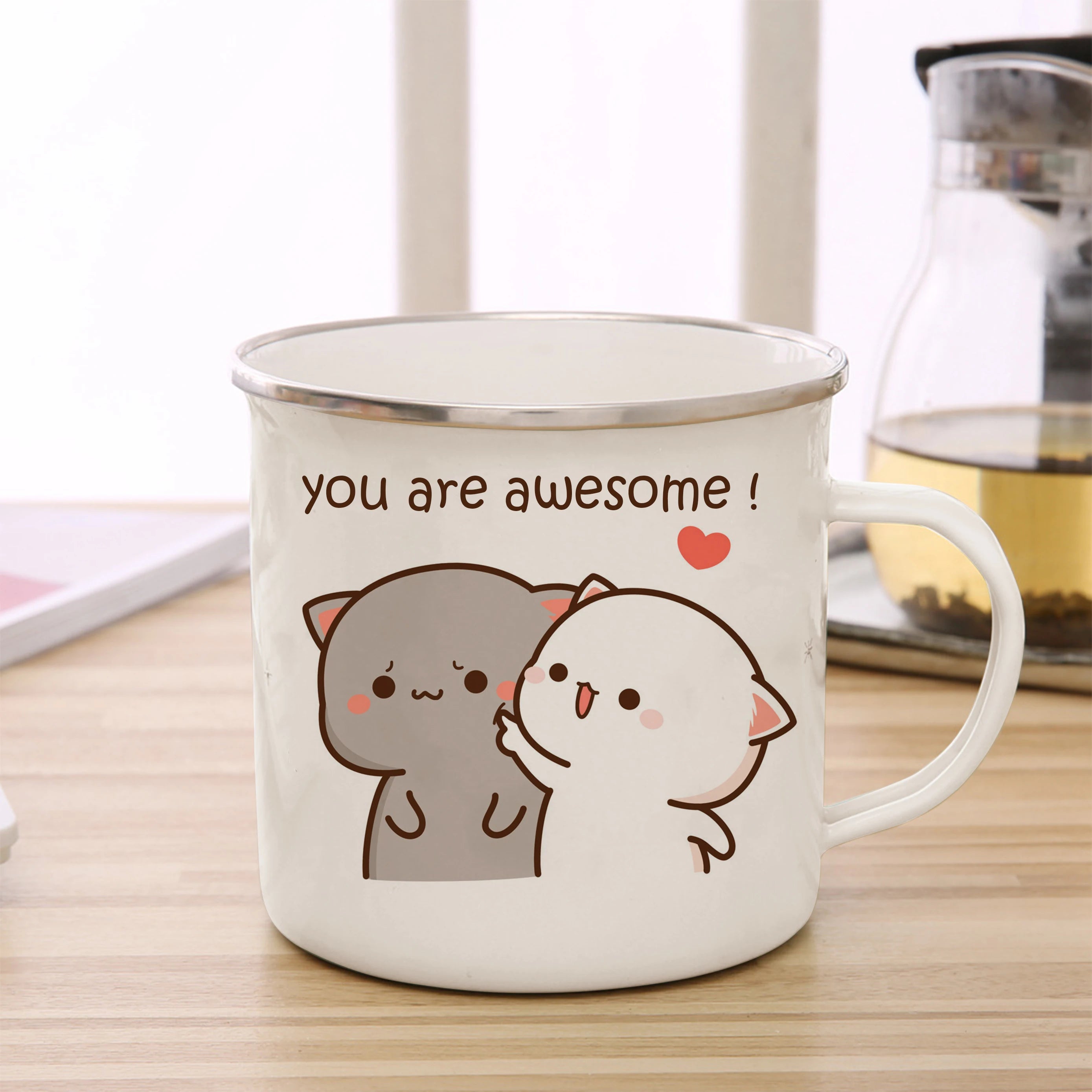 New Peach and Goma cat Enamel cup Coffee tea Mug cute animal Breakfast Dessert milk water cup couple gift | Color:23