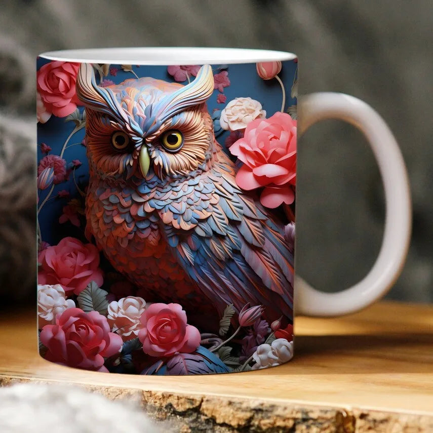 3D creative owl ceramic mug, retro creative coffee water cup, milk breakfast cup | 3