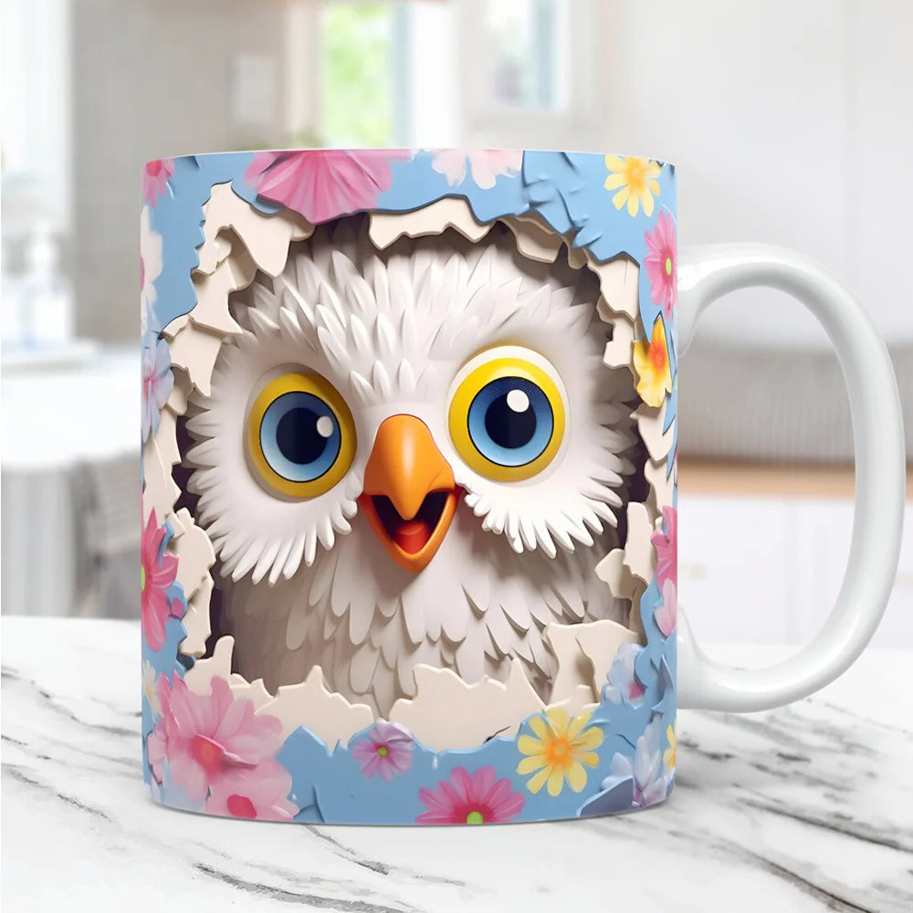 3D creative owl ceramic mug, retro creative coffee water cup, milk breakfast cup | Color:Light Grey