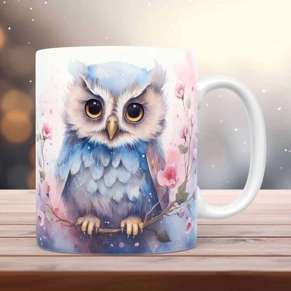 3D creative owl ceramic mug, retro creative coffee water cup, milk breakfast cup | Color:silver gray
