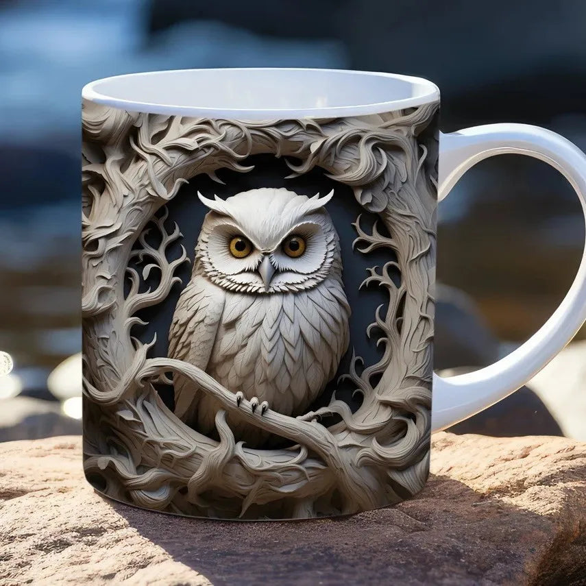 3D creative owl ceramic mug, retro creative coffee water cup, milk breakfast cup | Color:Dark Gray