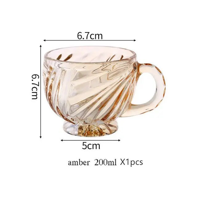 INS Vintage Embossed Glasse, Good-Looking, Girly Heart Water Cups, High-Legged Latte, Coffee Mug with Handle, Afternoon Tea Shot | Color:Amber-200ml