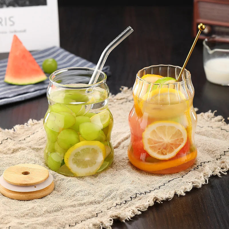 450ml Glass Cup With Lid and Straw Transparent Bubble Tea Cup Juice Glass Beer Can Milk Mocha Cups Breakfast Mug Drinkware | 1
