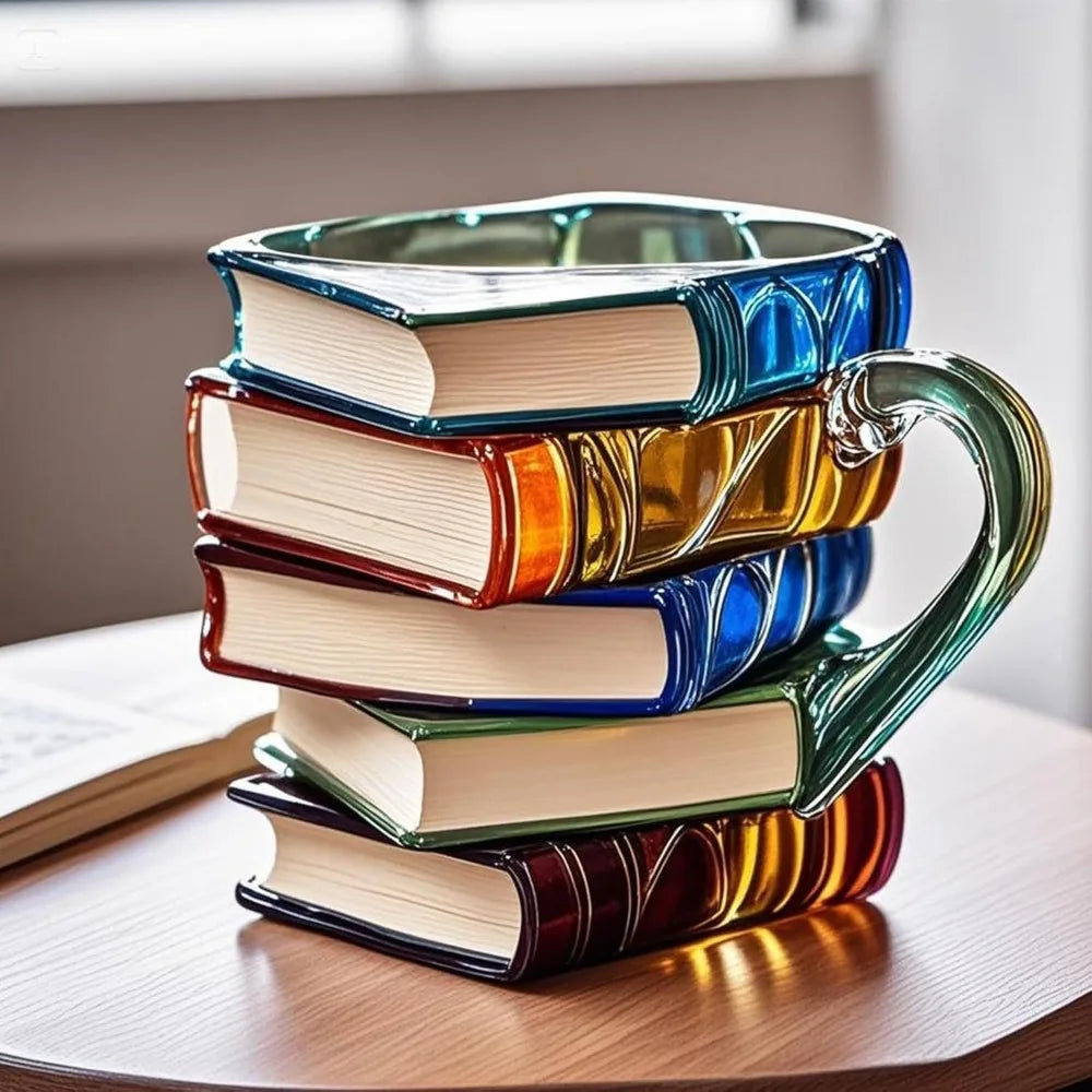 Painted Book Mug With 3D Stacked Book Design, Colorful Coffee Cup For Book Lovers And Home Decor Desk Decor Gift Idea | 2