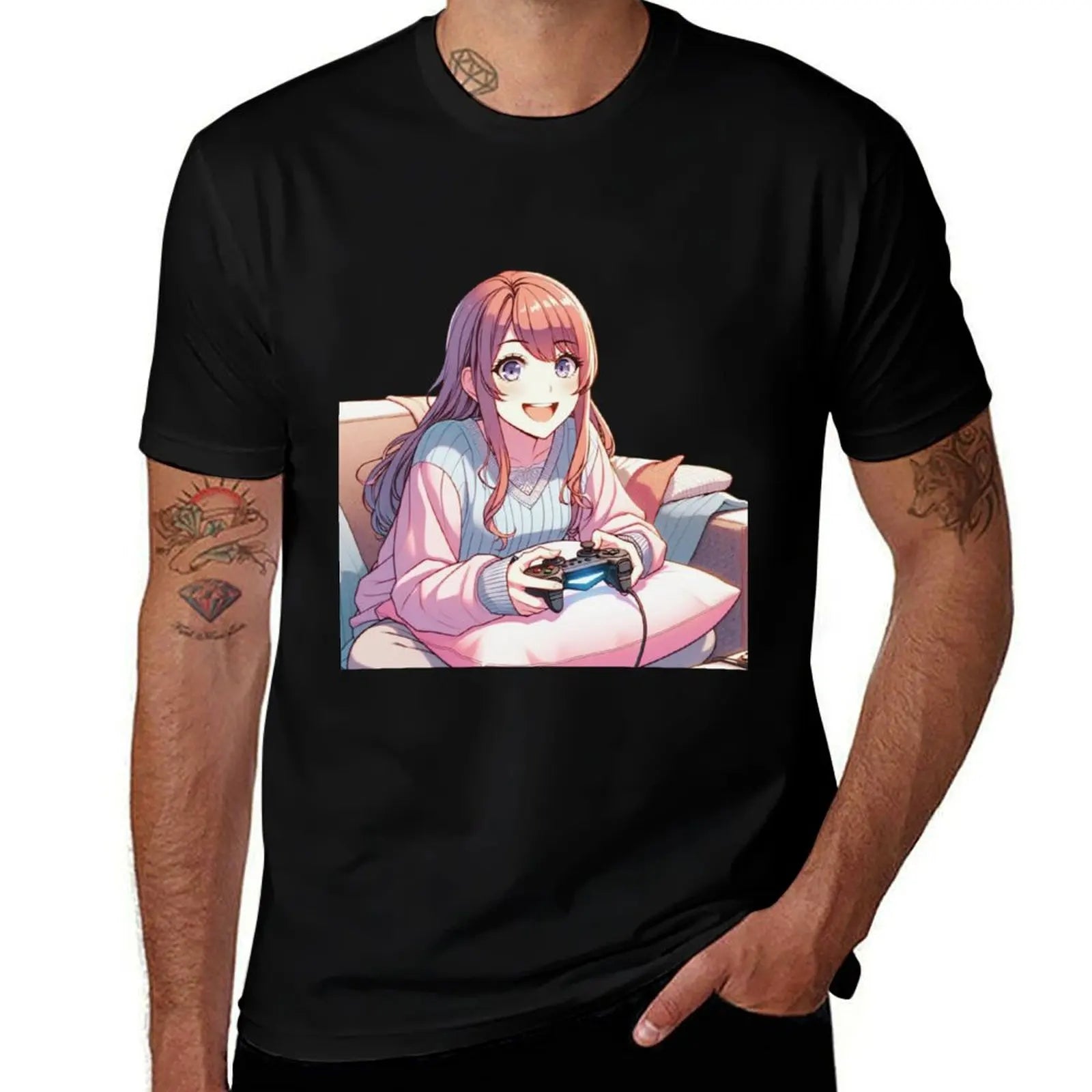 Cozy Gaming Anime Girl T-Shirt t shirt man designer man t shirt graphic man t shirt summer T-Shirt | 0