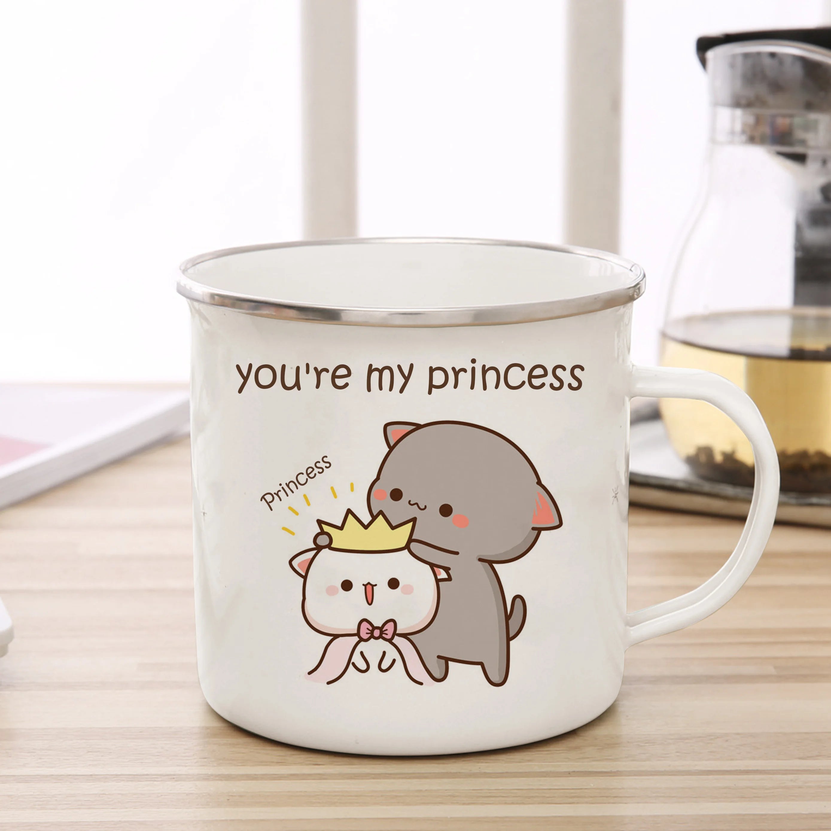 New Peach and Goma cat Enamel cup Coffee tea Mug cute animal Breakfast Dessert milk water cup couple gift | Color:15