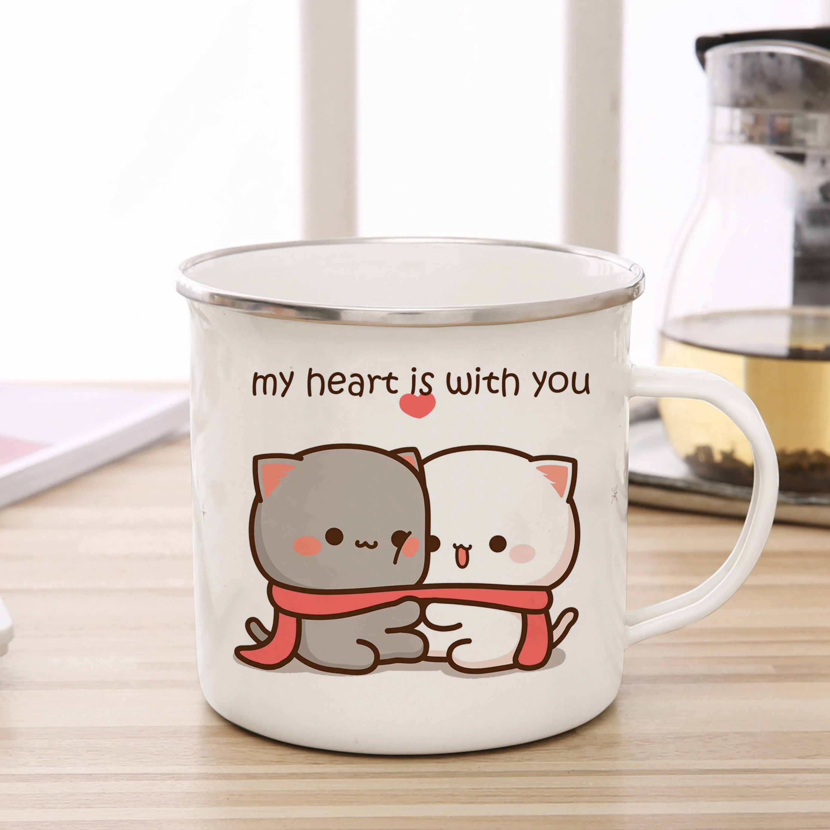 New Peach and Goma cat Enamel cup Coffee tea Mug cute animal Breakfast Dessert milk water cup couple gift | 3