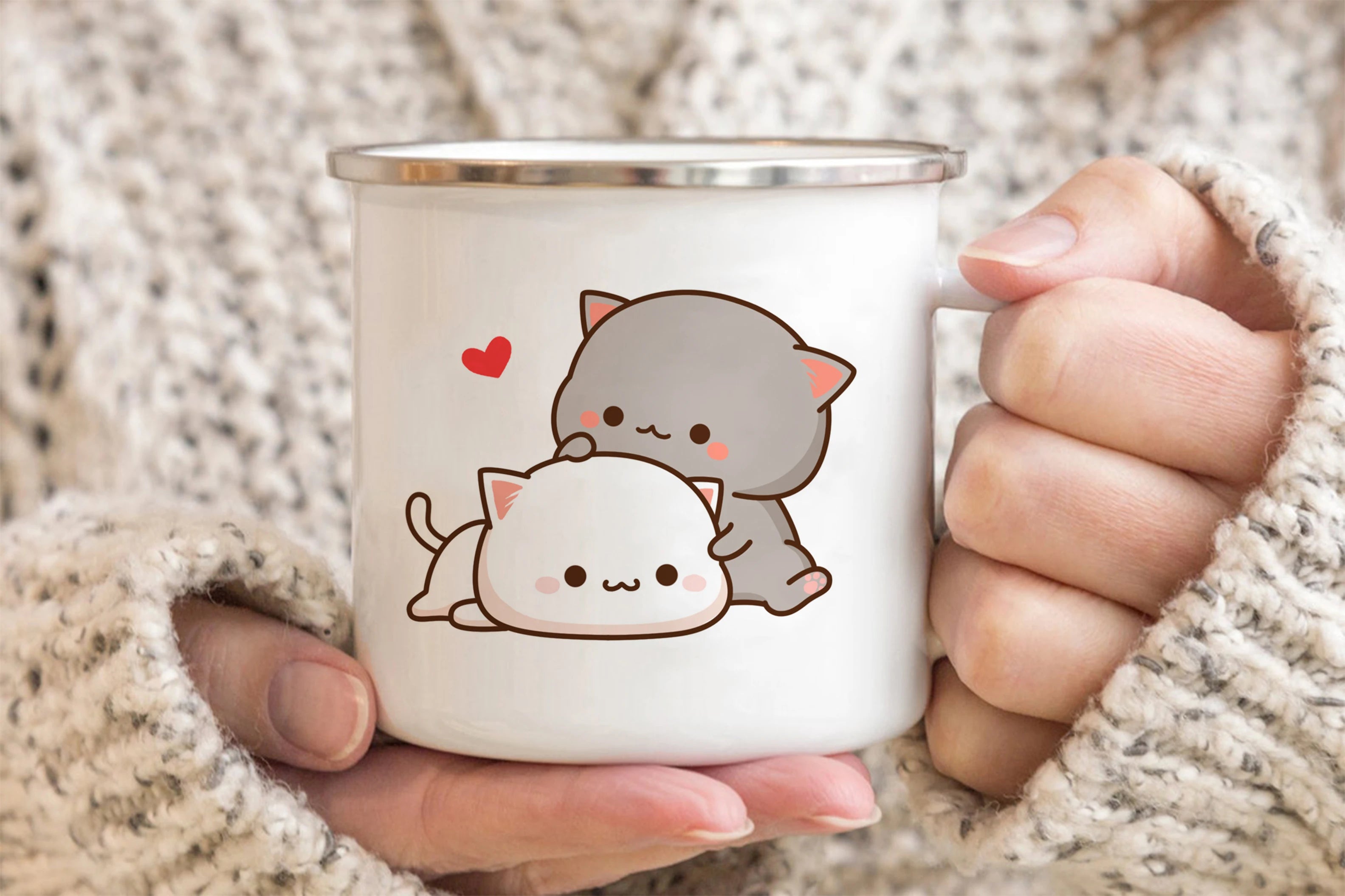 New Peach and Goma cat Enamel cup Coffee tea Mug cute animal Breakfast Dessert milk water cup couple gift | Color:18