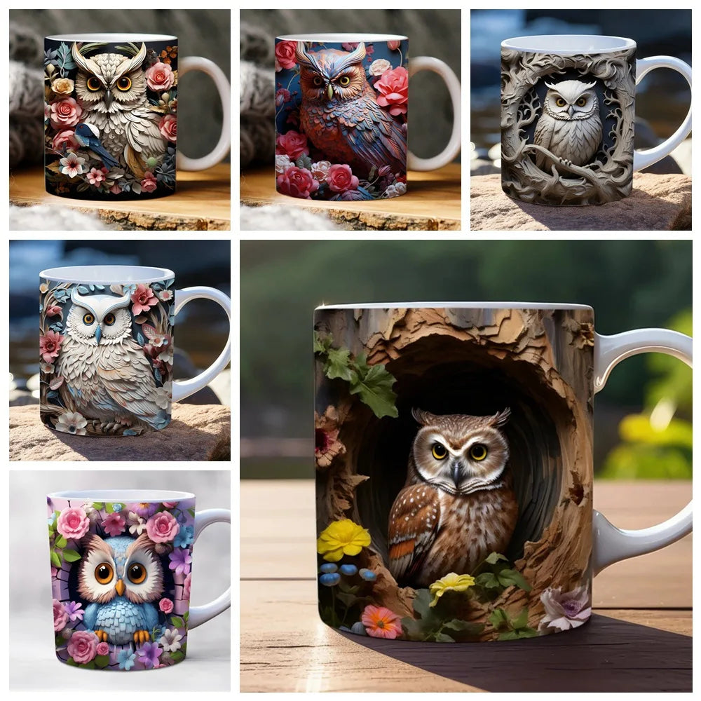 3D creative owl ceramic mug, retro creative coffee water cup, milk breakfast cup | 0