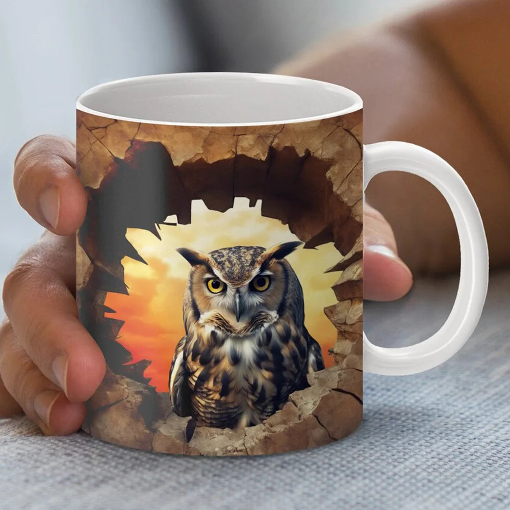 3D creative owl ceramic mug, retro creative coffee water cup, milk breakfast cup | Color:orange