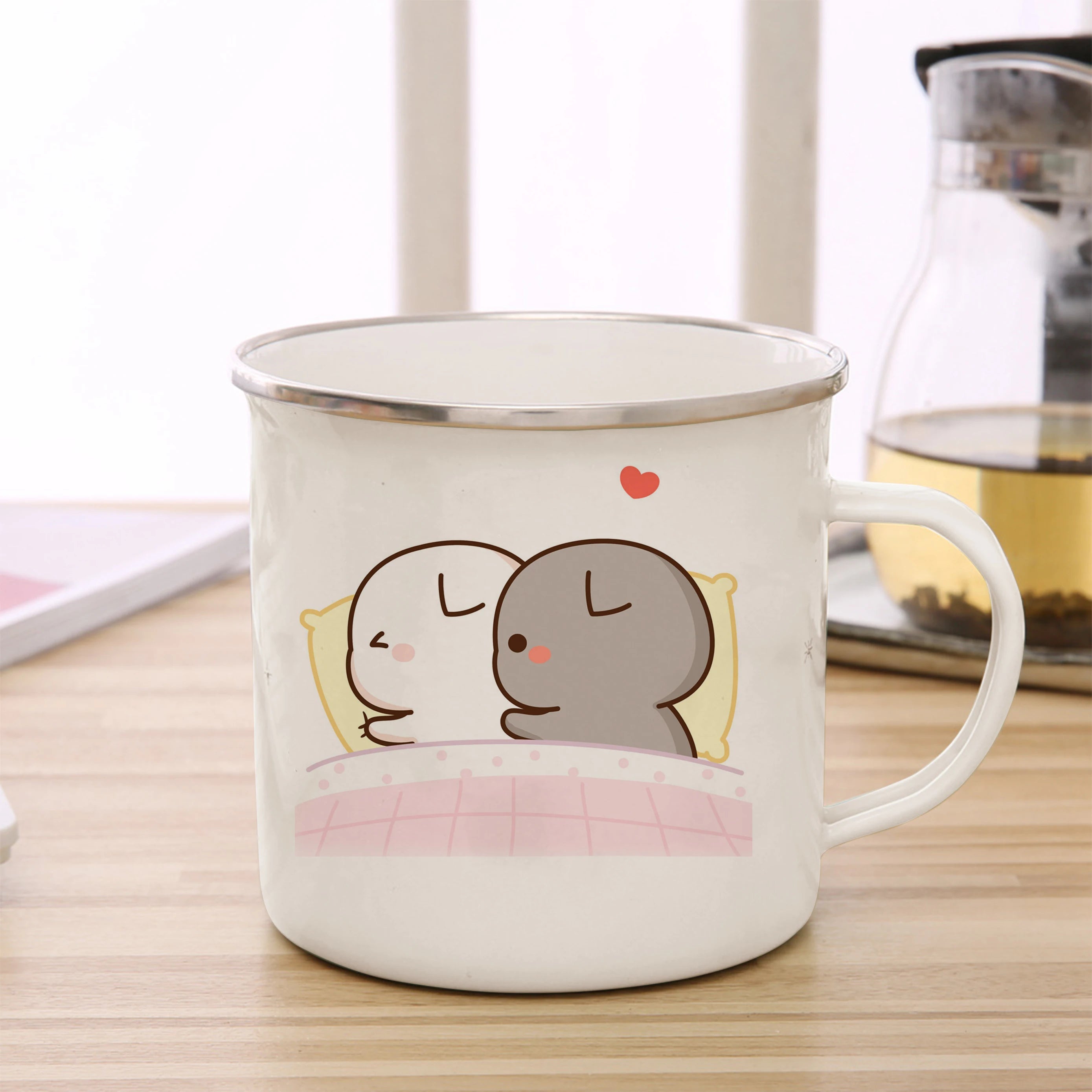 New Peach and Goma cat Enamel cup Coffee tea Mug cute animal Breakfast Dessert milk water cup couple gift | Color:21