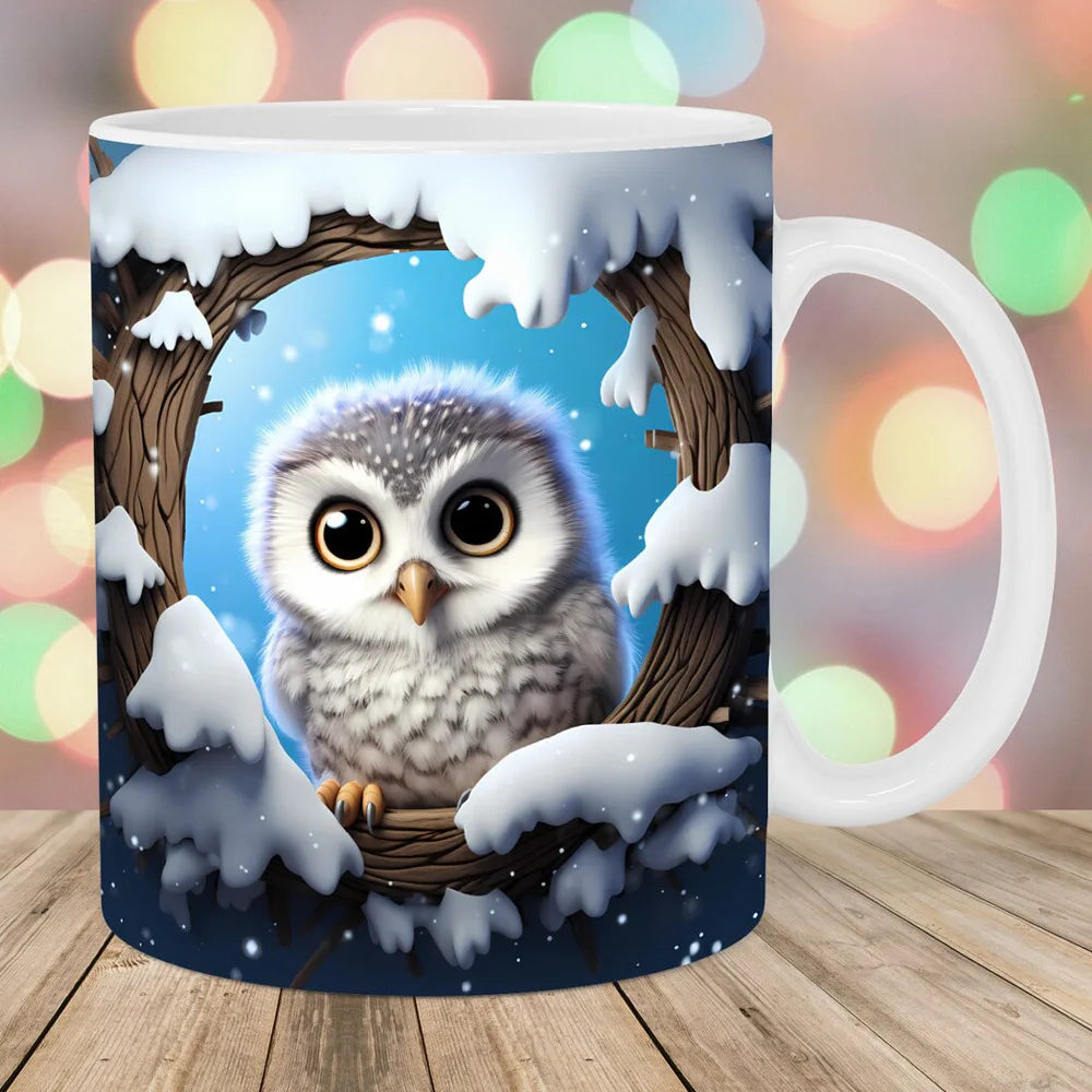 3D creative owl ceramic mug, retro creative coffee water cup, milk breakfast cup | Color:Slate ash