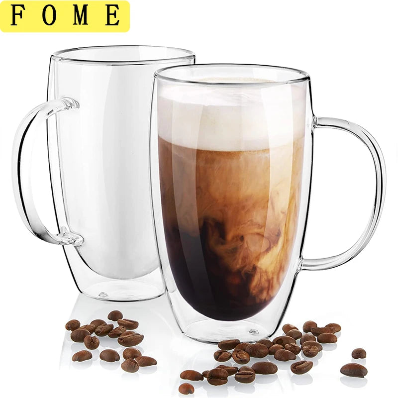 250/350/450ml Double Wall Glass Coffee Mugs Set Insulated Coffeetea Cup With Handle Borosilicate Glass Juice Milk Cup 2pcs | 0