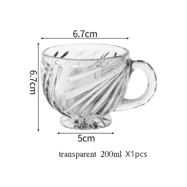 INS Vintage Embossed Glasse, Good-Looking, Girly Heart Water Cups, High-Legged Latte, Coffee Mug with Handle, Afternoon Tea Shot | Color:Transparent-200ml