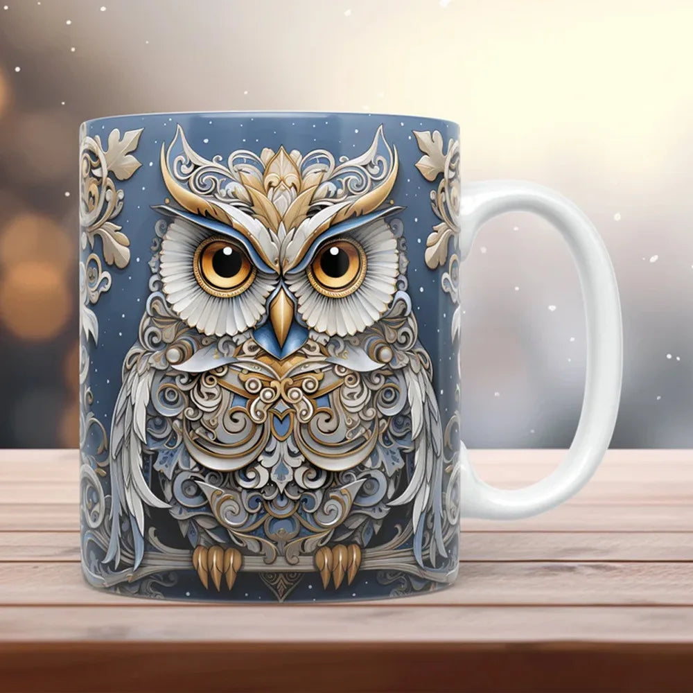 3D creative owl ceramic mug, retro creative coffee water cup, milk breakfast cup | Color:Rose Red