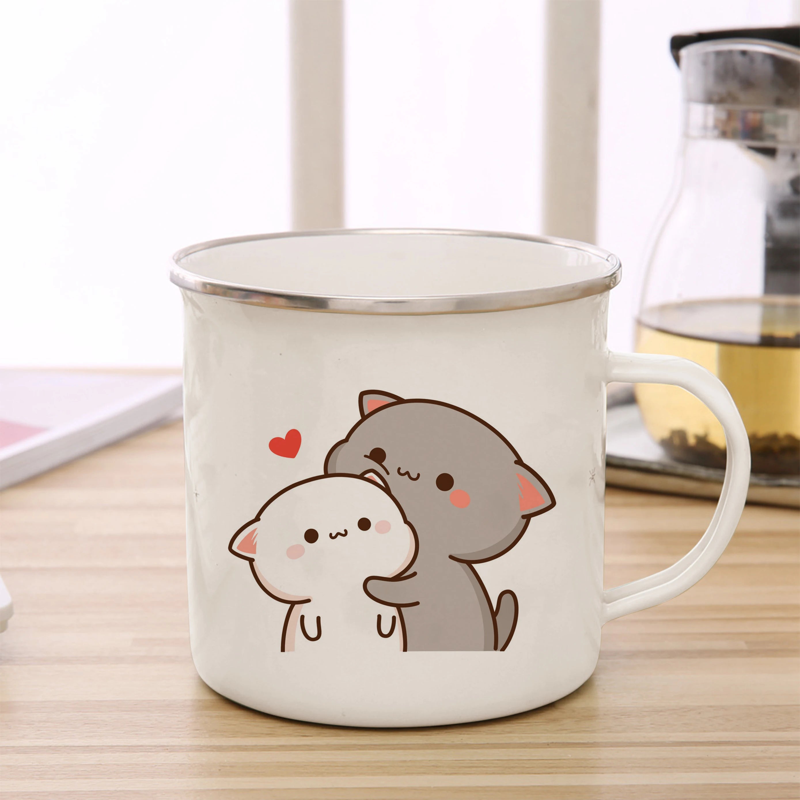 New Peach and Goma cat Enamel cup Coffee tea Mug cute animal Breakfast Dessert milk water cup couple gift | Color:27