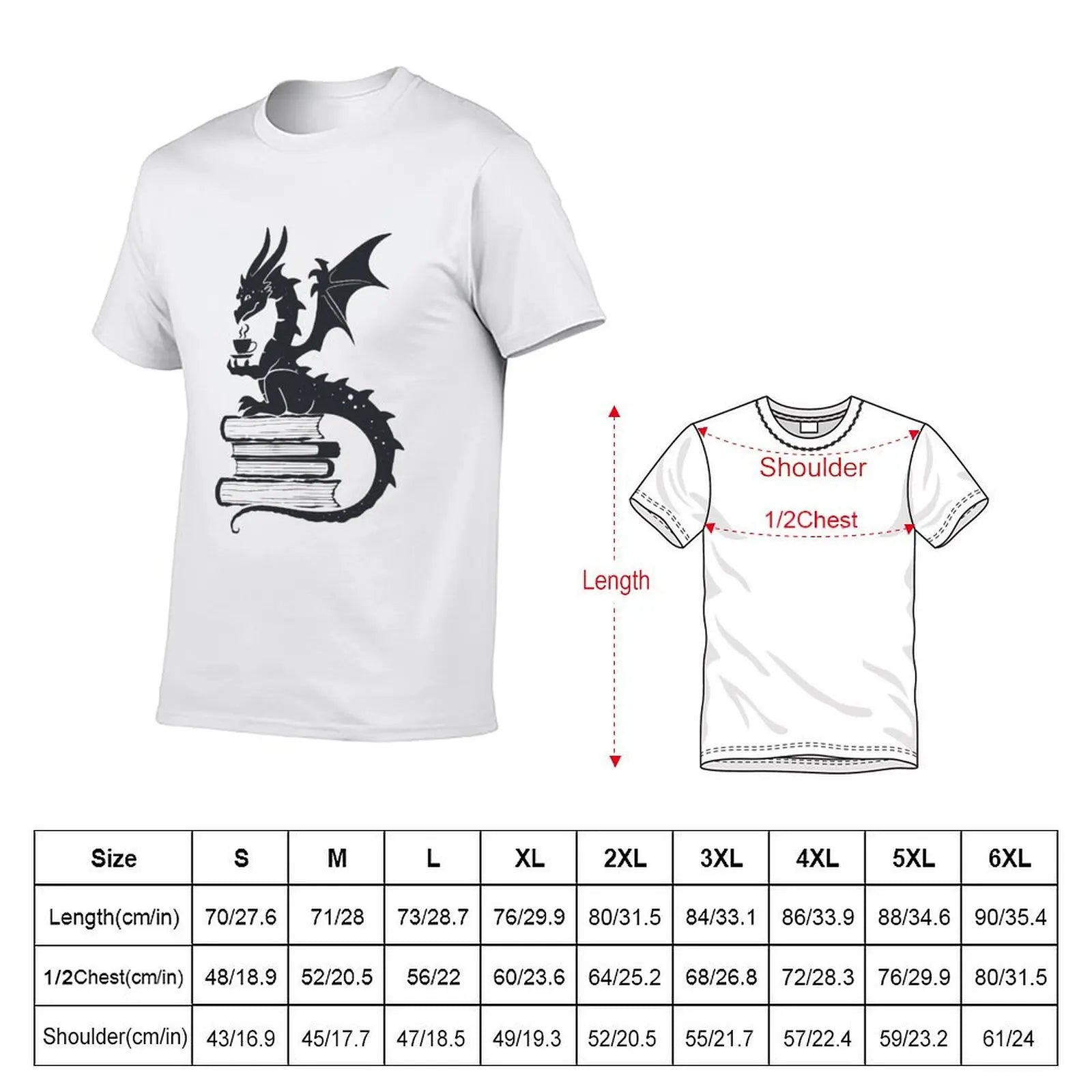 Cozy Dragon reading books and drinking hot tea T-Shirt t shirt men 100% cotton luxury brand funny t shirts dark humor T-shirt | 4