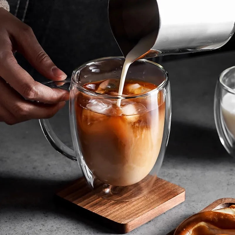 250/350/450ml Double Wall Glass Coffee Mugs Set Insulated Coffeetea Cup With Handle Borosilicate Glass Juice Milk Cup 2pcs | 3