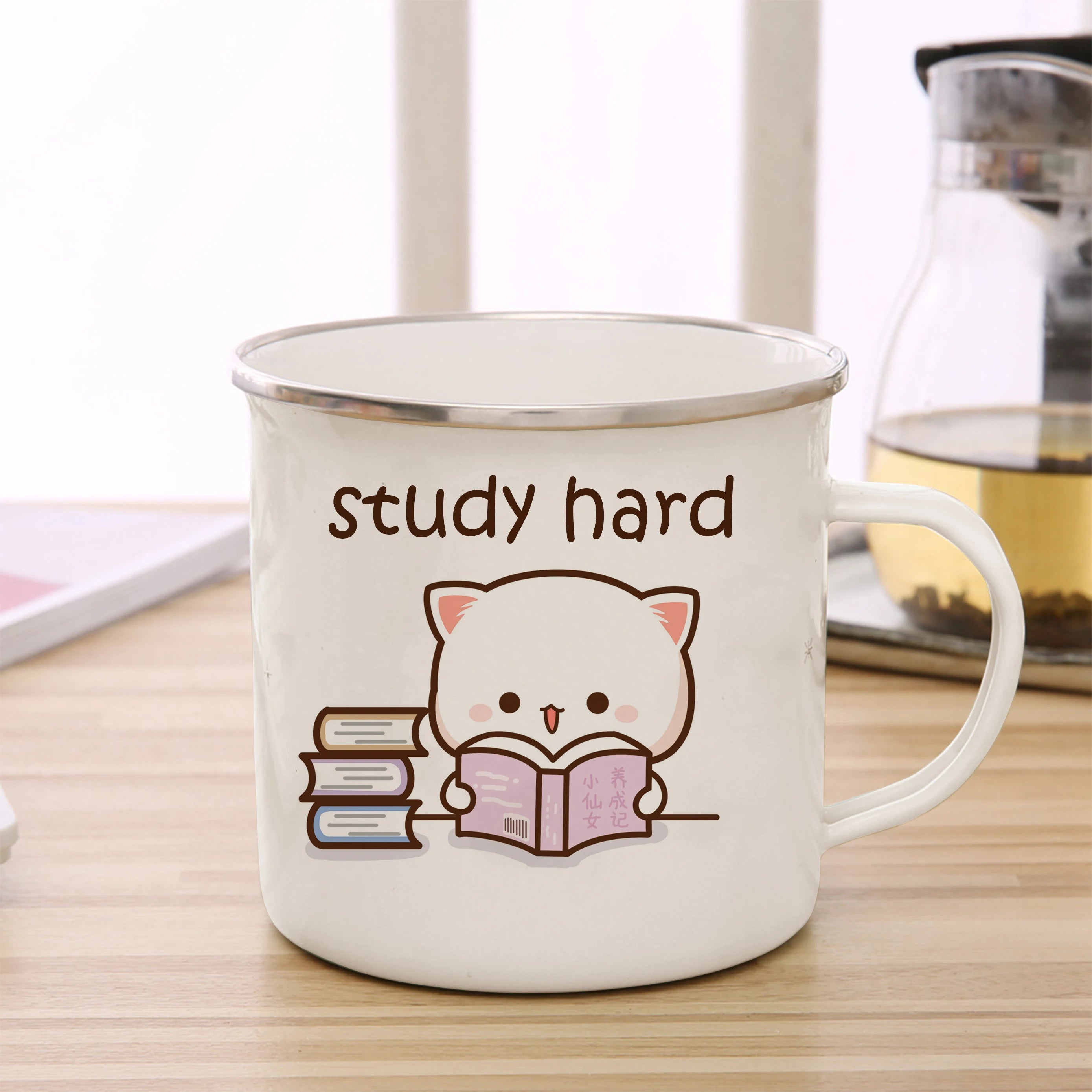 New Peach and Goma cat Enamel cup Coffee tea Mug cute animal Breakfast Dessert milk water cup couple gift | Color:5