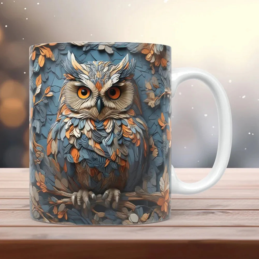 3D creative owl ceramic mug, retro creative coffee water cup, milk breakfast cup | Color:Red