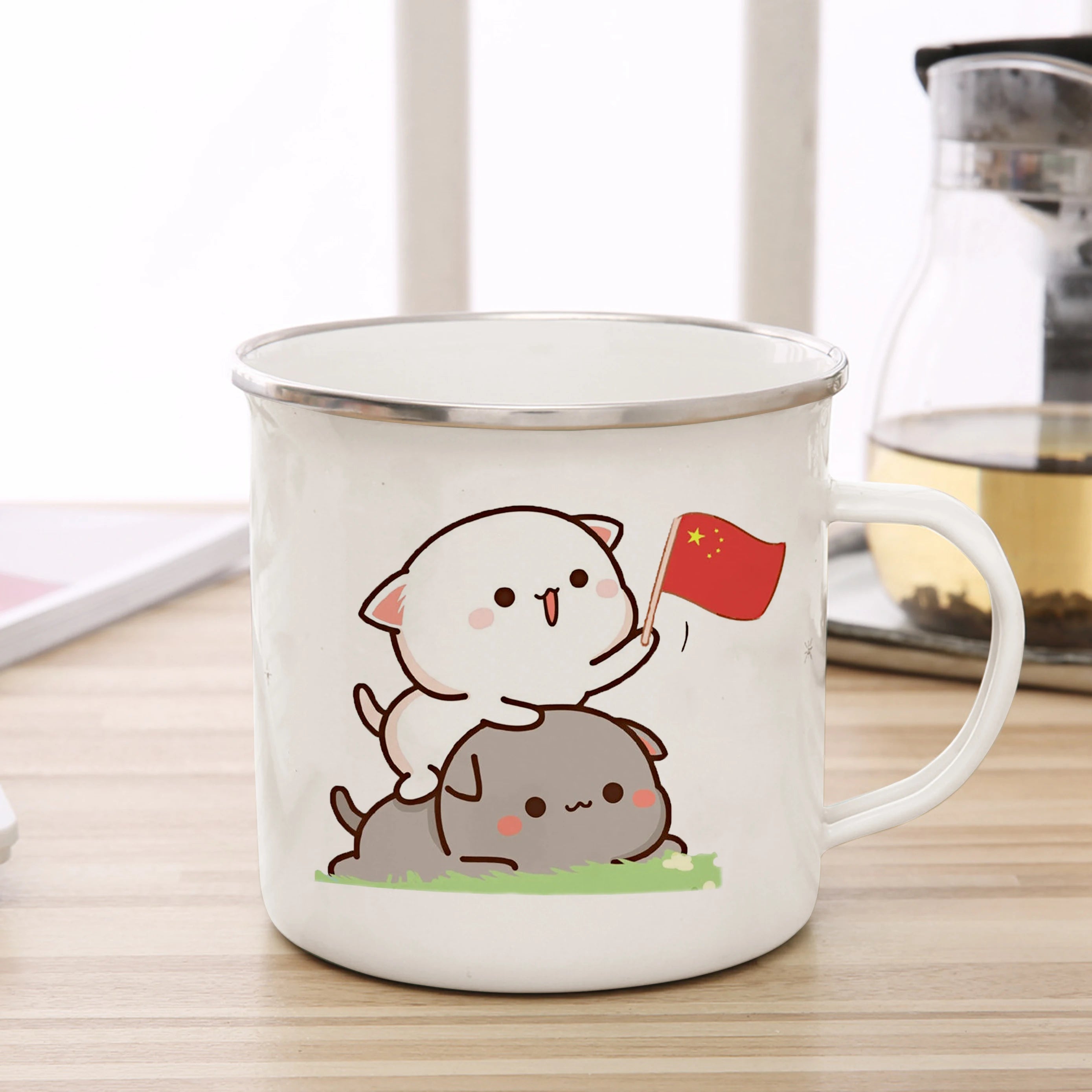 New Peach and Goma cat Enamel cup Coffee tea Mug cute animal Breakfast Dessert milk water cup couple gift | 5