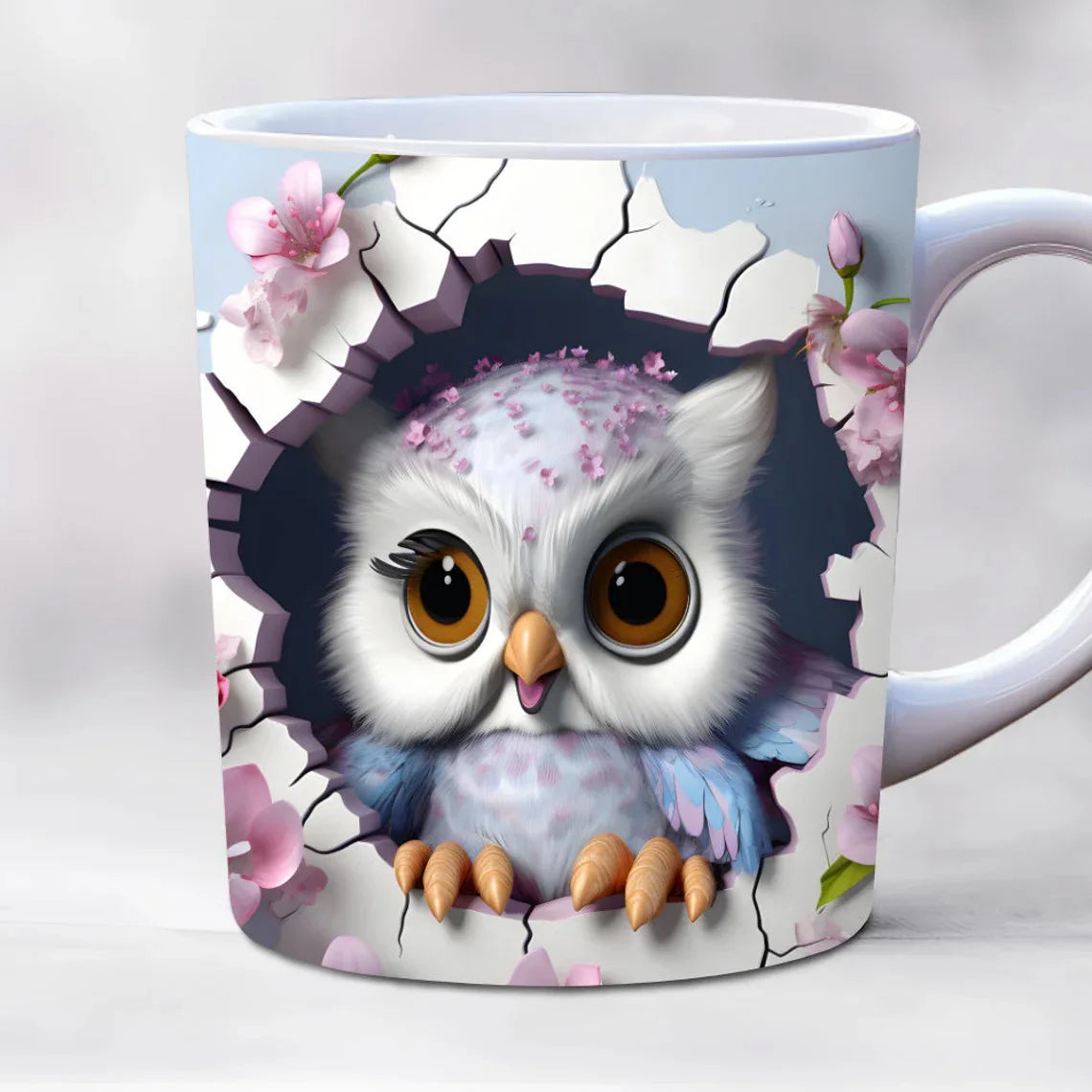 3D creative owl ceramic mug, retro creative coffee water cup, milk breakfast cup | Color:Ivory