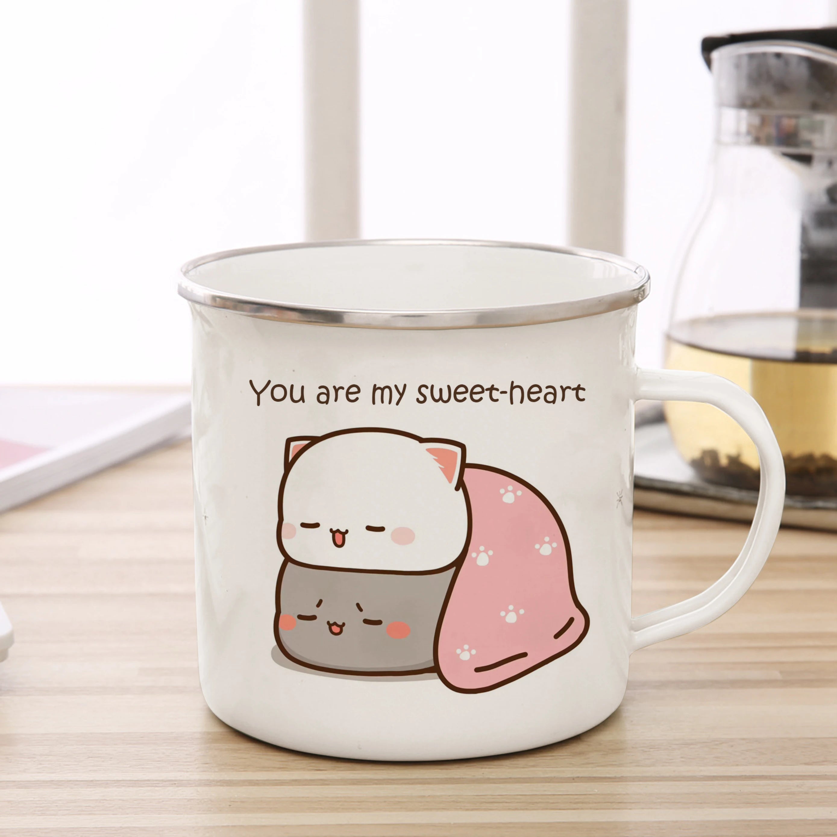 New Peach and Goma cat Enamel cup Coffee tea Mug cute animal Breakfast Dessert milk water cup couple gift | Color:6