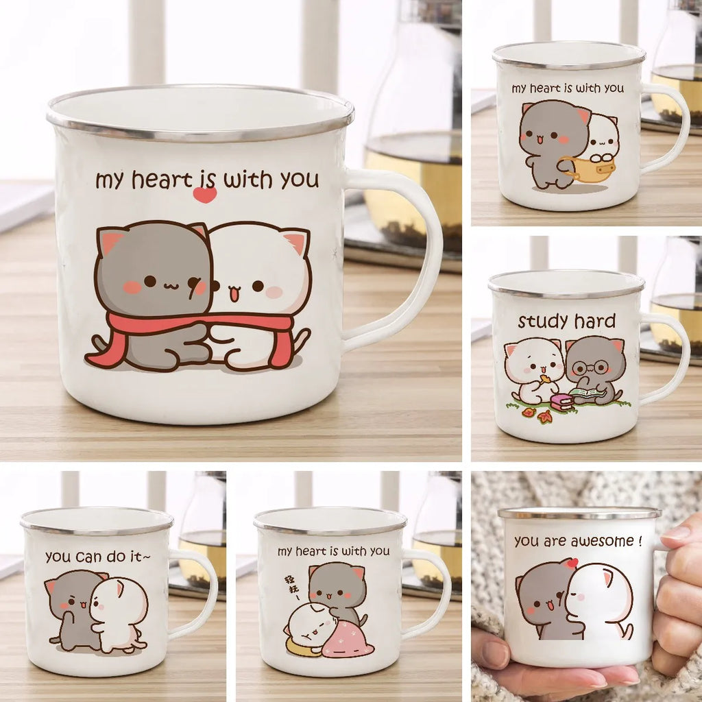 New Peach and Goma cat Enamel cup Coffee tea Mug cute animal Breakfast Dessert milk water cup couple gift | 0