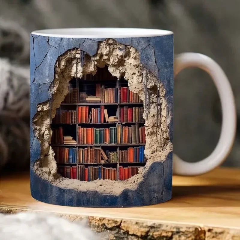 Ceramic 3D  Library Book Mug Shelf Mug Creative Space Design Multi-Purpose Mug Coffee Cup Study Milk Cup Friends Birthday Gift | Color:A
