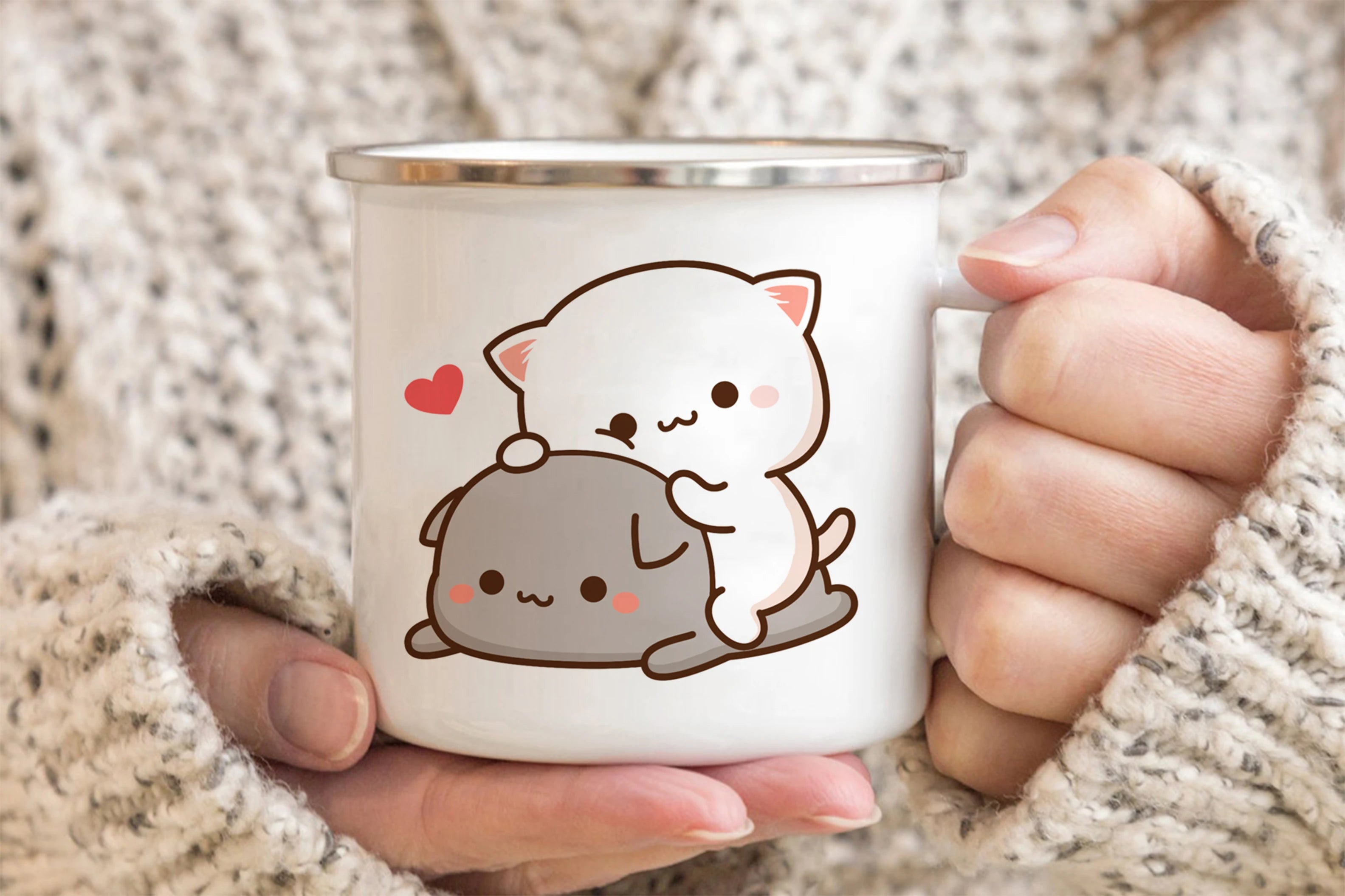 New Peach and Goma cat Enamel cup Coffee tea Mug cute animal Breakfast Dessert milk water cup couple gift | Color:13