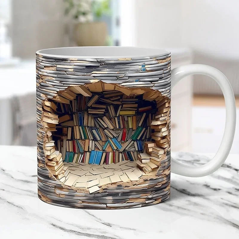 Ceramic 3D  Library Book Mug Shelf Mug Creative Space Design Multi-Purpose Mug Coffee Cup Study Milk Cup Friends Birthday Gift | Color:C