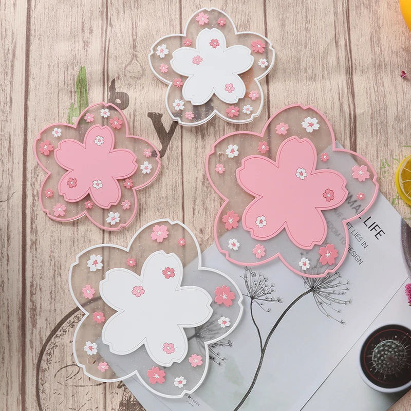 Cherry Blossom Heat Insulation Pad Dining Table Mat Anti-skid Cup pads Non-slip Coaster Kitchen Accessories Coasters Table Mat | 1