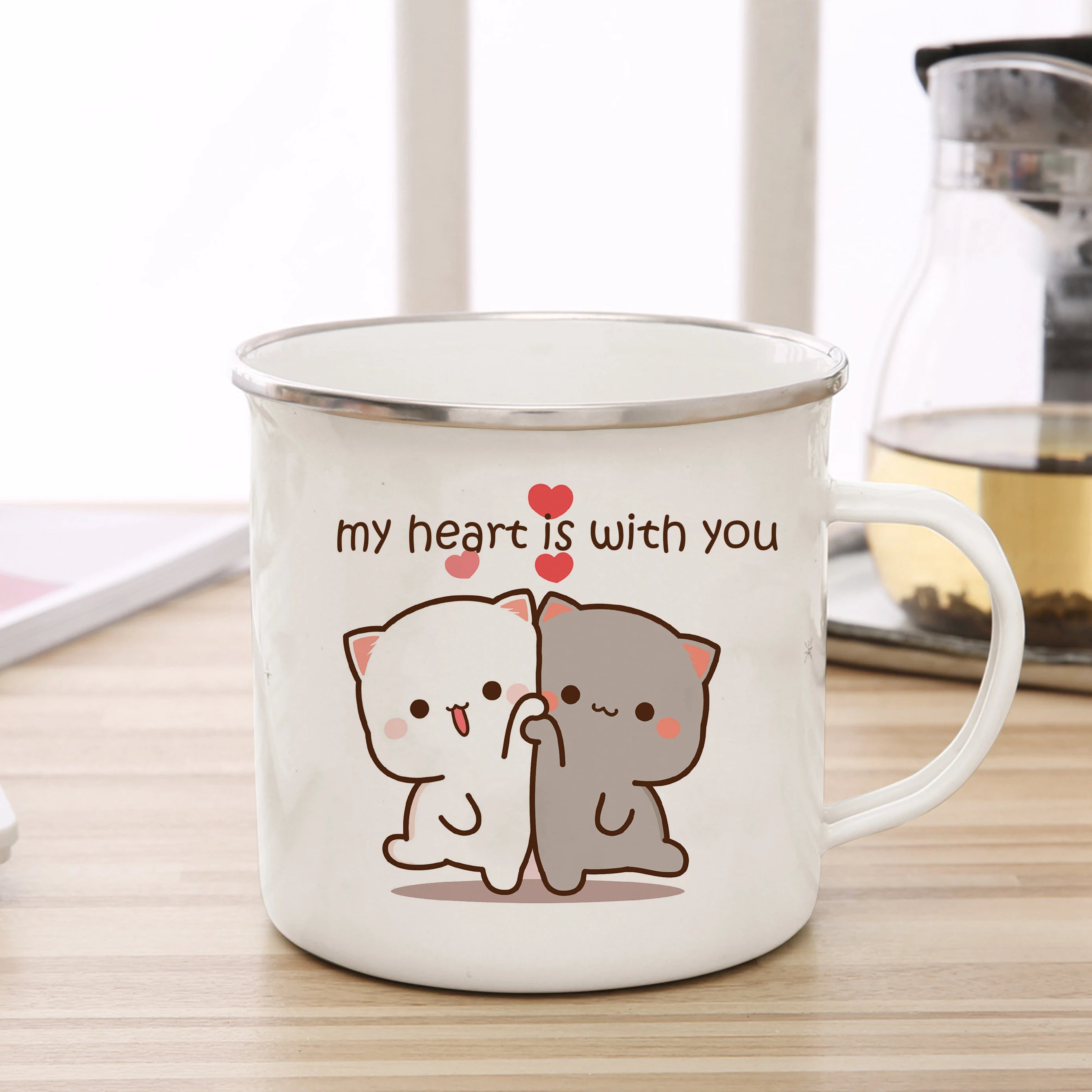 New Peach and Goma cat Enamel cup Coffee tea Mug cute animal Breakfast Dessert milk water cup couple gift | Color:20
