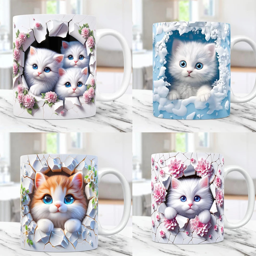 3D cat coffee ceramic mug kitten love friends birthday gift tea cup Christmas gift mug | 0