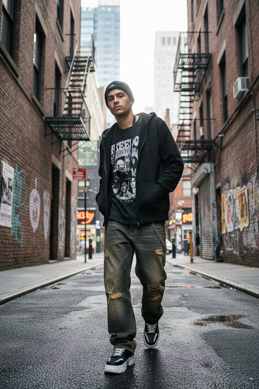 Black hoodie urban streetwear