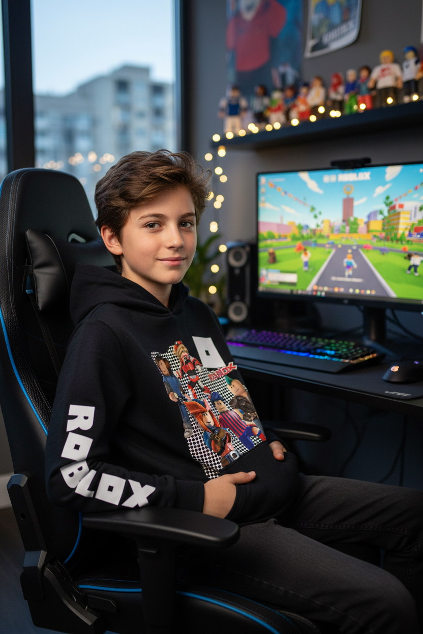 Boy black Roblox hoodie cool