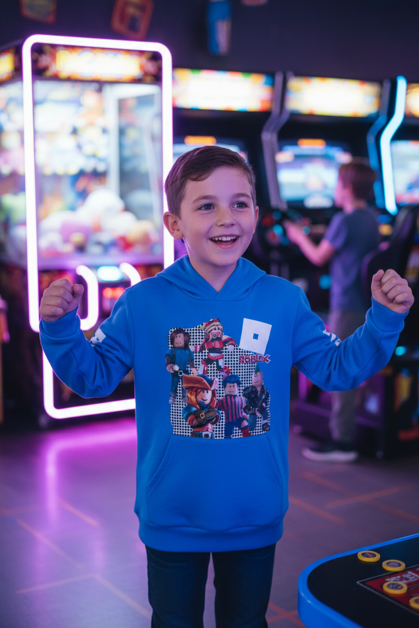 Boy blue Roblox hoodie arcade