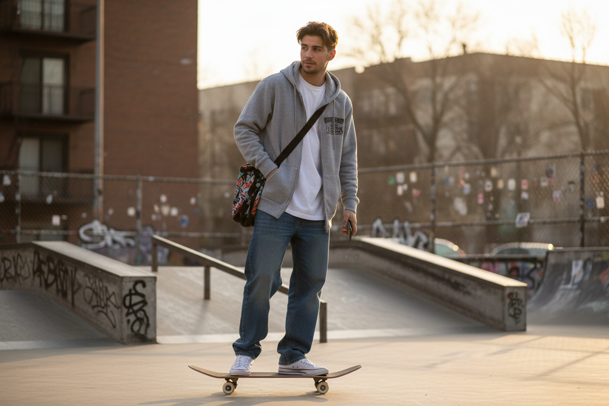 Grey hoodie street culture vibe