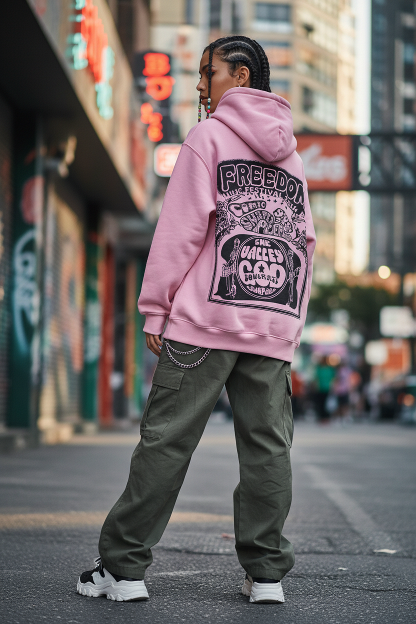 Pink hoodie Y2K streetwear