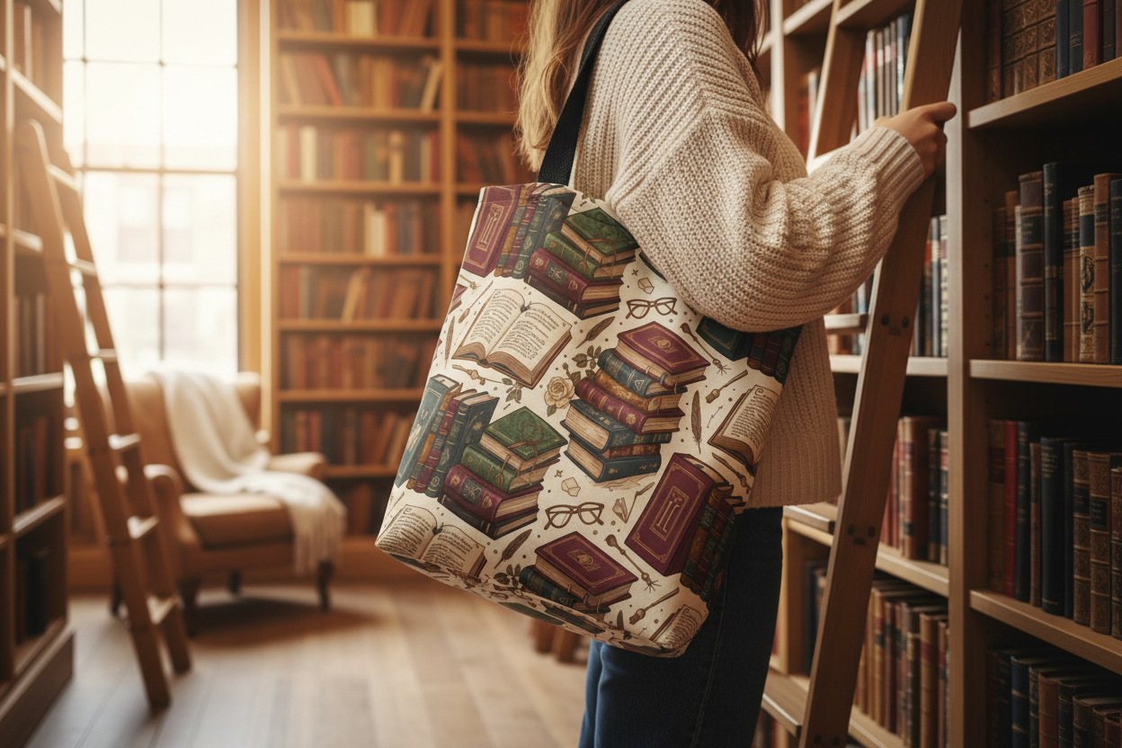 Tote bag in bookstore