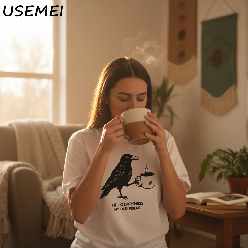 White t-shirt morning coffee