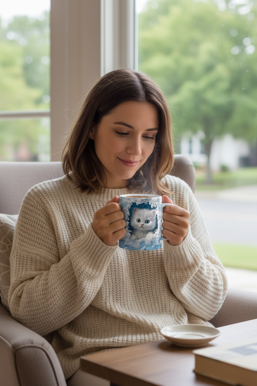 Woman by window morning coffee
